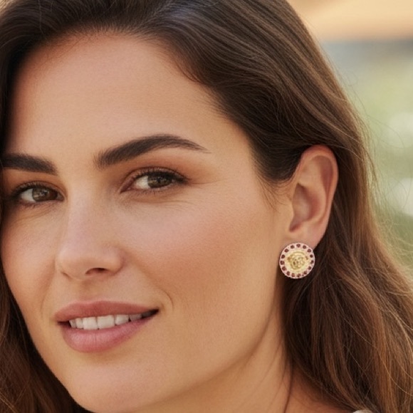 Versace Jewelry - Versace Gold and Pink Medusa Earrings